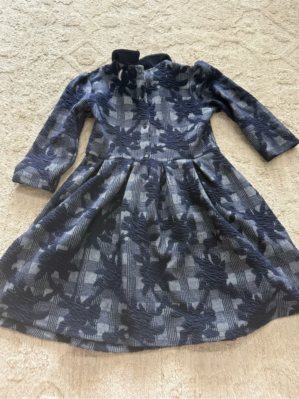 Janie and Jack Navy Floral Fit-and-Flare Dress with Collar